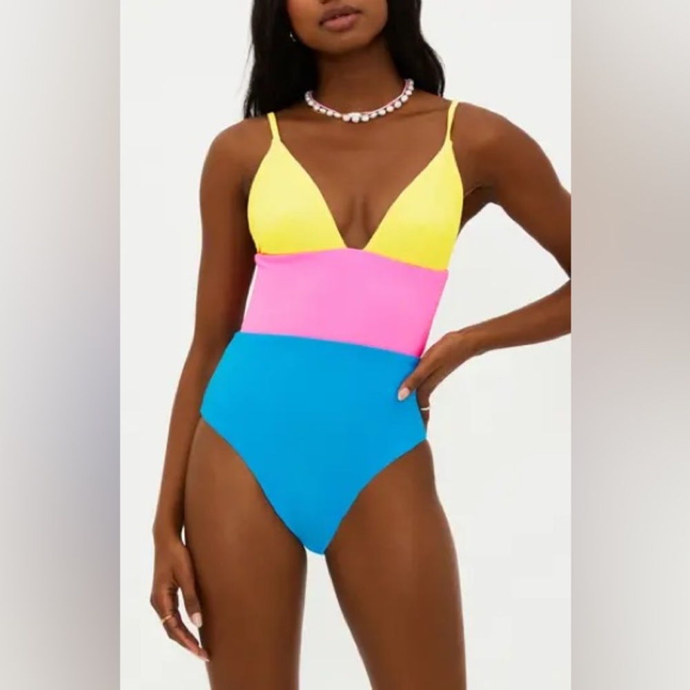Beach Riot Colorblock One-Piece Swimsuit in Yellow Pink Blue